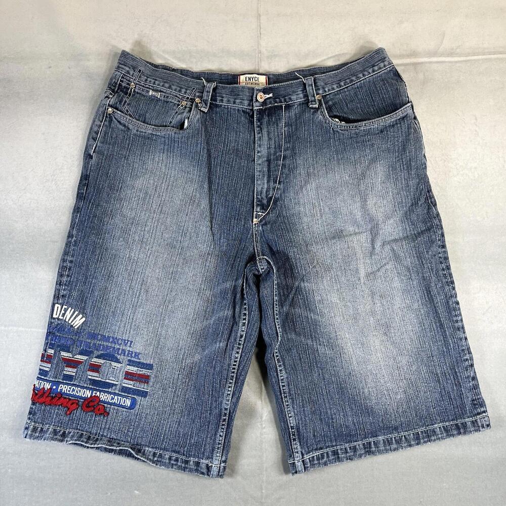 Vintage Y2K Enyce Baggy Jorts Mens 42 Blue Medium Wash Shorts Denim Embroidered